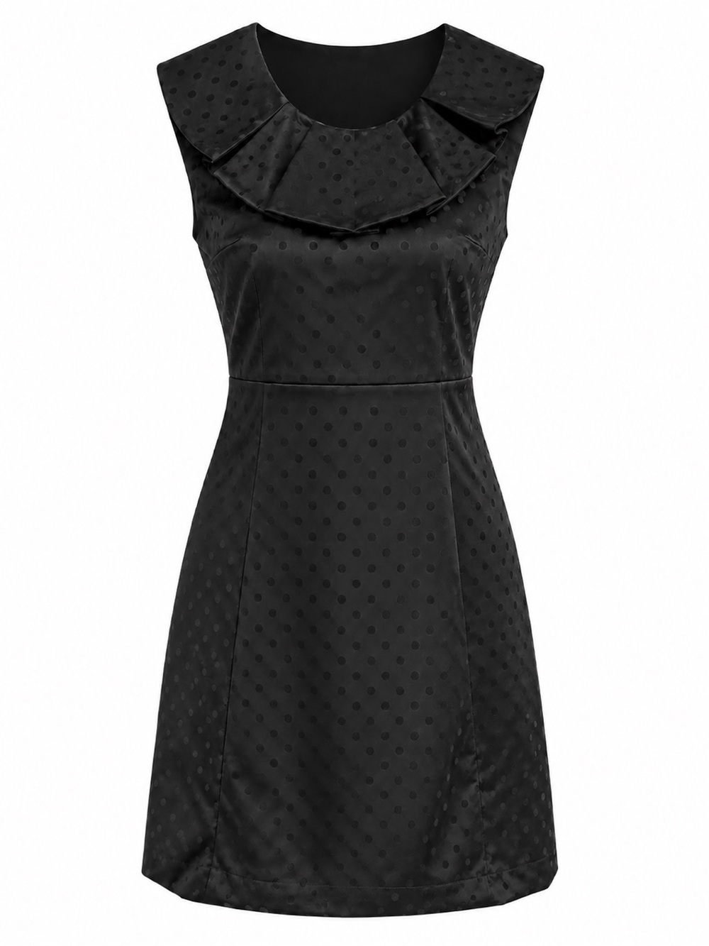 NEW BLACK RUFFLE NECK POLKA DOT DRESS